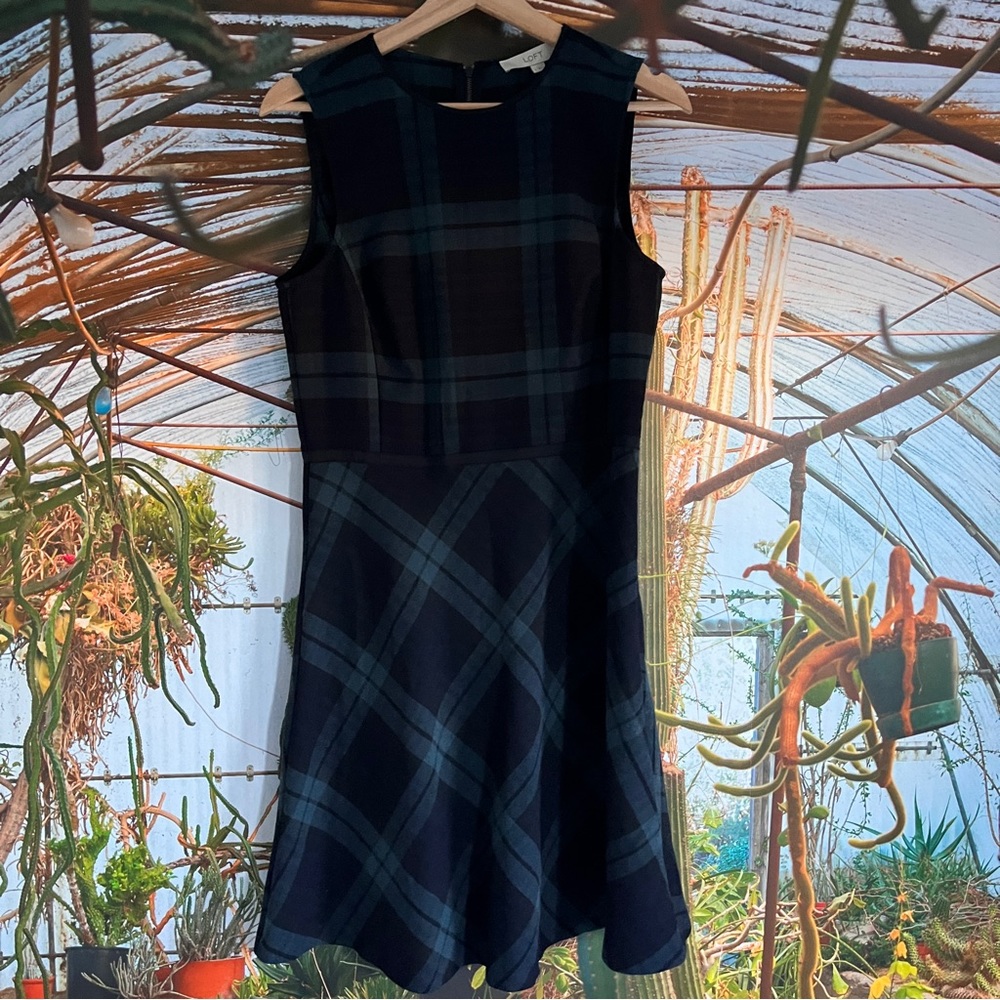 LOFT Green Plaid Dress